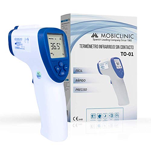 Mobiclinic, Termómetro infrarrojos sin contacto, de frente, Marca Española, Grado Médico, Marcado CE, Pantalla LCD, Alarma de fiebre, Lectura digital, Función de Memoria Mobiclinic, Termómetro infrarrojos sin contacto, de frente, Marca Española, Grado Médico, Marcado CE, Pantalla LCD, Alarma de fiebre, Lectura digital, Función de Memoria