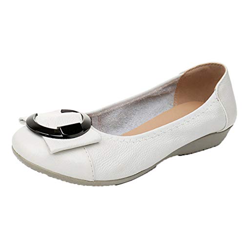 Mocasines para Mujer, Zapatos Planos de Ballet con Punta Redonda de Color Caramelo, Mocasines Informales de Cuero Elegante de Corte bajo, Mocasines con Punta Redonda