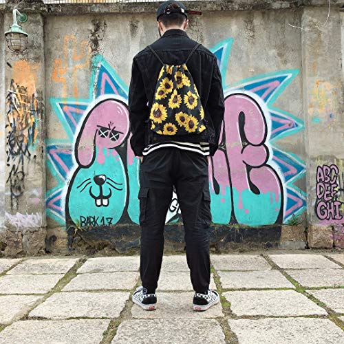 Mochila con cordón para mujer, diseño floral de girasol, regalo para el día de la madre, ligera, de poliéster, para deporte, gimnasio, yoga, viajes, compras Mochila con cordón para mujer, diseño floral de girasol, regalo para el día de la madre, ligera, de poliéster, para deporte, gimnasio, yoga, viajes, compras