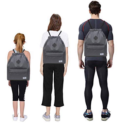 Mochila Cordon para Deportes KAUKKO Bolso Oxford Unisex para Nadar/Surfear/Viajar/Hacer Senderismo/Yoga (Gris)