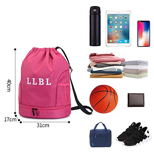 Mochila Cuerdas Mujer Hombre Mochila Gimnasio Bolsa Cordón Impermeable Separación Seca y húmeda para Baloncesto fútbol natación Fitness Viajes