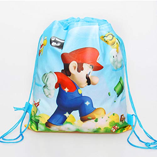 Mochila de Dibujos Mario 1 unids/Lote Decorar Niños Favores Eventos Fiesta Tema de Super Mario Feliz Cumpleaños Bolsas de Regalos con cordón Baby Shower