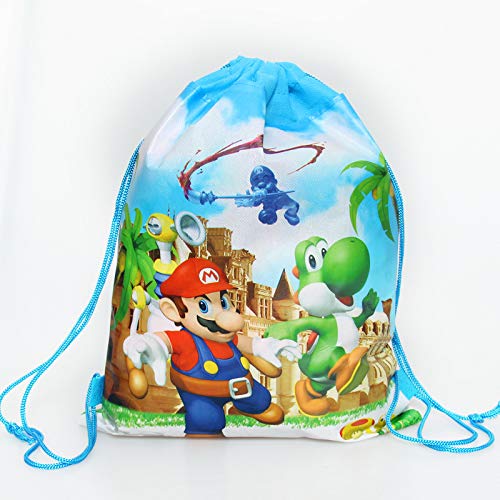 Mochila de Dibujos Mario 1 unids/Lote Decorar Niños Favores Eventos Fiesta Tema de Super Mario Feliz Cumpleaños Bolsas de Regalos con cordón Baby Shower