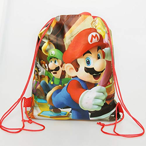 Mochila de Dibujos Mario 1 unids/Lote Decorar Niños Favores Eventos Fiesta Tema de Super Mario Feliz Cumpleaños Bolsas de Regalos con cordón Baby Shower