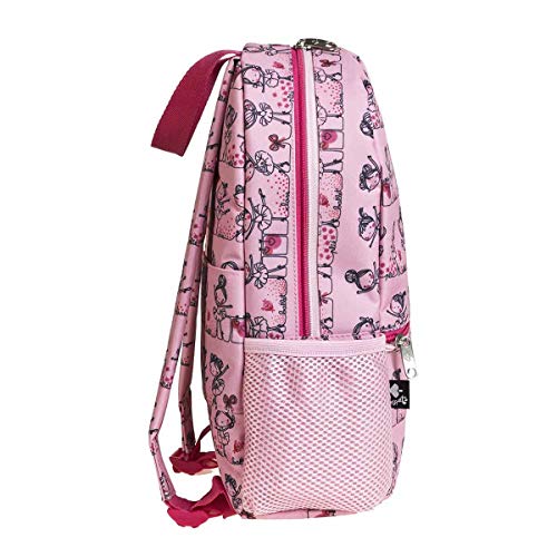 Mochila infantil bailarinas Busquets color rosa con diseño de bailarinas en cenefacon bolsillos laterales y correas regulables