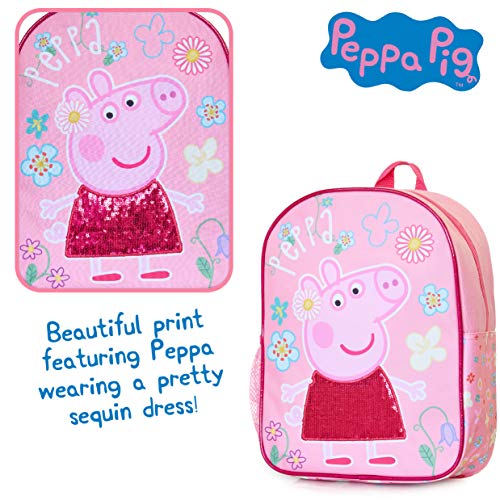 Mochila Infantil De Peppa Pig Para Niñas Con Detalle De Lentejuelas Rosas En El Vestido | Perfecta Para La Escuela De Niños, Guardería O Bolsa De Preescolar, Bolsa De Viaje Para Niños | Talla Única