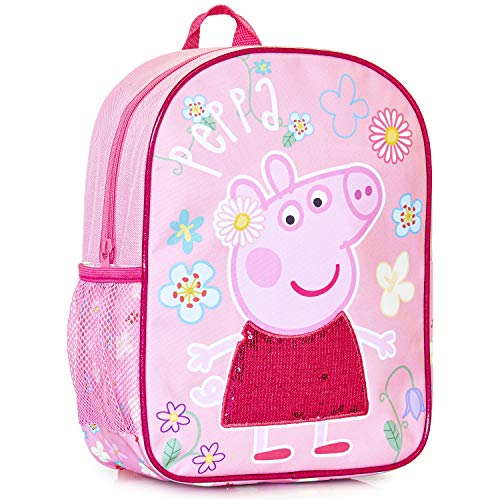 Mochila Infantil De Peppa Pig Para Niñas Con Detalle De Lentejuelas Rosas En El Vestido | Perfecta Para La Escuela De Niños, Guardería O Bolsa De Preescolar, Bolsa De Viaje Para Niños | Talla Única