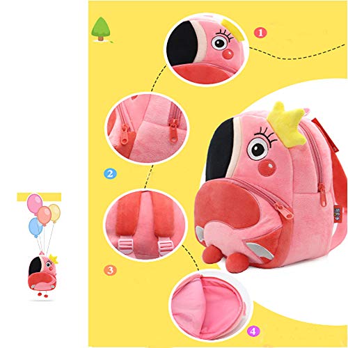 Mochila Infantil Kindergarten, Pequeño Linda Mochilas para Guardería Flamenco Animales Design Suave Mochila de Felpa para Bebe Niños Niñas 2-4 Años