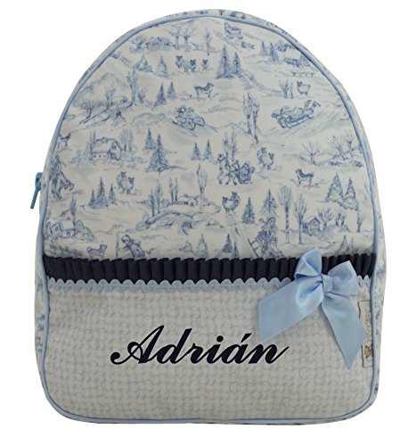 Mochila Infantil plastificada Personalizada con Nombre. Modelo Aroa (Marino/Celeste)