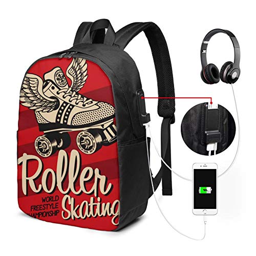 Mochila Portatil 17 Pulgadas Mochila Hombre Mujer con Puerto USB, Gráficos de Patines de Carreras Mochila para El Laptop para Ordenador del Trabajo Viaje