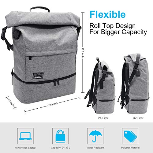 Mochila portátil, Mochilas Escolares, Macuto de Viaje ITSHINY Bolsa de antirrobo Roll Top Bolsa Escolar Mochila Casual de día Ligera y Resistente al Agua para Hombre Mujeres hasta 15,6 Pulgadas Gris