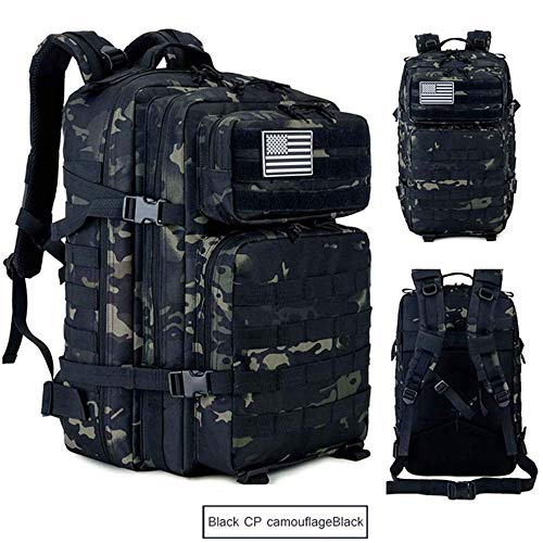 Mochila táctica de 45 l, para senderismo, ciclismo, escalada, unisex(camuflaje negro CP)