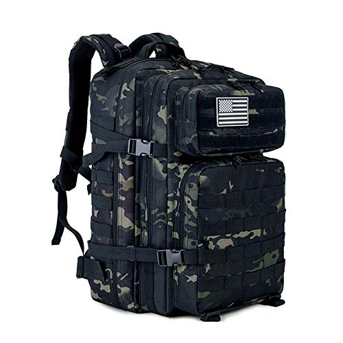 Mochila táctica de 45 l, para senderismo, ciclismo, escalada, unisex(camuflaje negro CP)