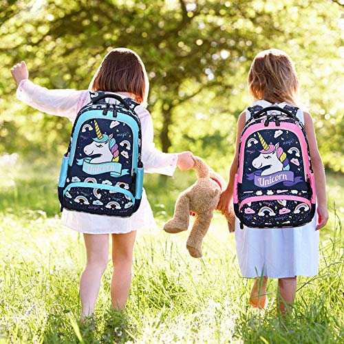Mochila Unicornio Niños Impermeable Mochila Escolar para Adolescente Pequeñas Mochilas Infantil Bolso para Chicas para La Escuela,Viajes,Intemperie Juego de 3 (Azul)
