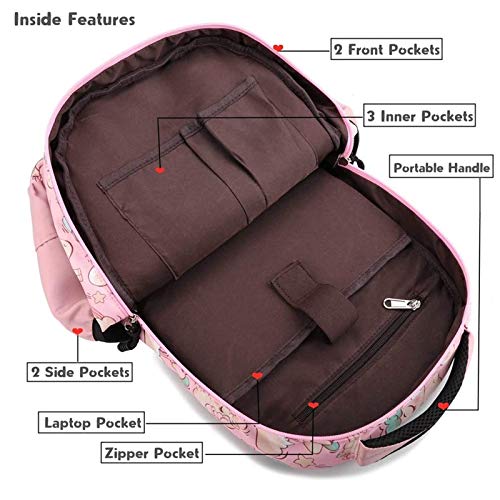 Mochila Unicornio Niños Impermeable Mochila Escolar para Adolescente Pequeñas Mochilas Infantil Bolso para Chicas para La Escuela,Viajes,Intemperie Juego de 3 - Rosa