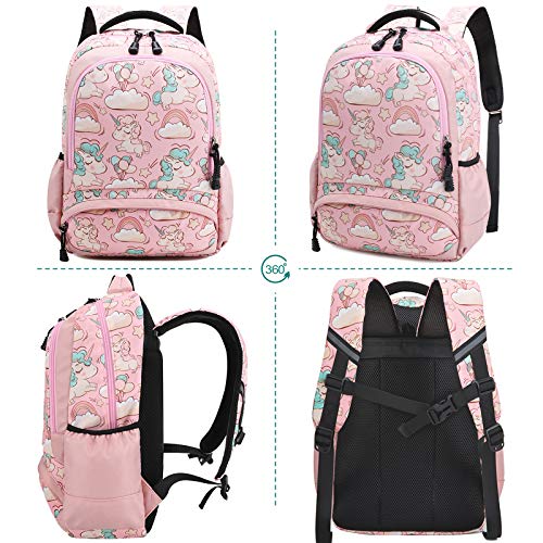 Mochila Unicornio Niños Impermeable Mochila Escolar para Adolescente Pequeñas Mochilas Infantil Bolso para Chicas para La Escuela,Viajes,Intemperie Juego de 3 - Rosa