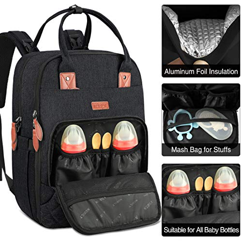 Mochilas para Pañales Biberones,Multifuncional Impermeable Mochila Maternidad,Gran Capacidad Bolso Cambiador Bebe con Bolsillo Térmico para Biberones (negro)