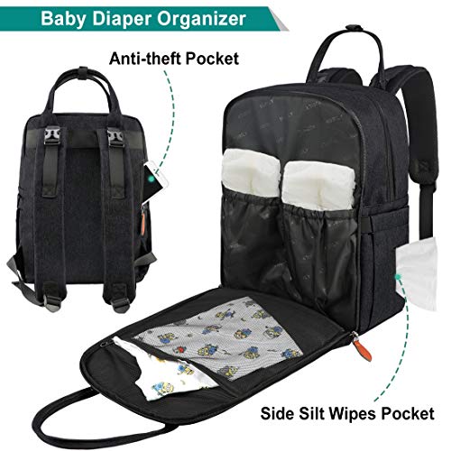 Mochilas para Pañales Biberones,Multifuncional Impermeable Mochila Maternidad,Gran Capacidad Bolso Cambiador Bebe con Bolsillo Térmico para Biberones (negro)