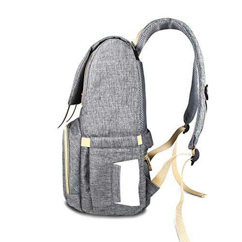 Mochilas Para Pañales - CUSFLYX Gran Capacidad Bolsa de Cambio de Bebé Bolsa de Viaje Casual Impermeable Mochila Para Pañales (Gris)