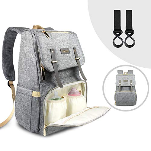 Mochilas Para Pañales - CUSFLYX Gran Capacidad Bolsa de Cambio de Bebé Bolsa de Viaje Casual Impermeable Mochila Para Pañales (Gris)