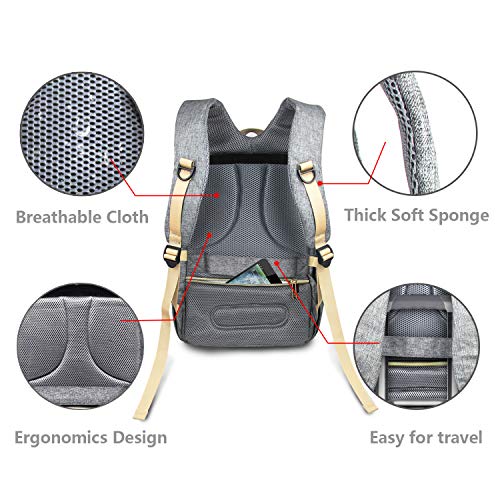 Mochilas Para Pañales - CUSFLYX Gran Capacidad Bolsa de Cambio de Bebé Bolsa de Viaje Casual Impermeable Mochila Para Pañales (Gris)