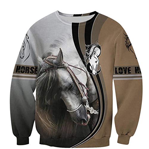 Moda 3D Impreso Caballo Sudadera Casual Cremallera Animal Sudadera con Capucha Chaqueta Divertida Ropa Unisex Sweatshirt XXL