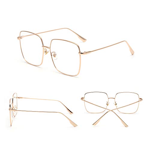 Moda Metal Gafas Ópticas Marco Cuadrado Anti Luz Azul Computadora Anteojos Protección Para Los Ojos Mujer Dorado