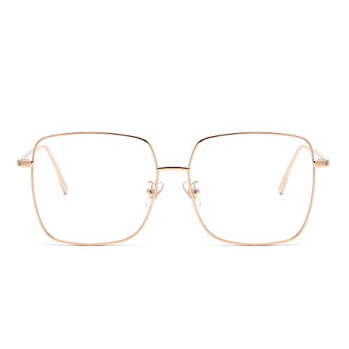 Moda Metal Gafas Ópticas Marco Cuadrado Anti Luz Azul Computadora Anteojos Protección Para Los Ojos Mujer Dorado