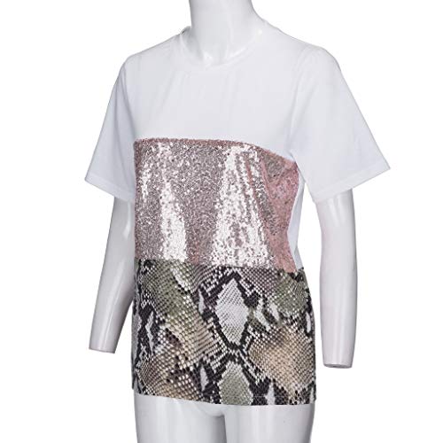 Moda para Mujer Pacthwork Estampado de Leopardo Manga de Lentejuelas Camiseta Blusa Informal Top Moda para Mujer Pacthwork Estampado de Leopardo Manga de Lentejuelas Camiseta Blusa Informal Top