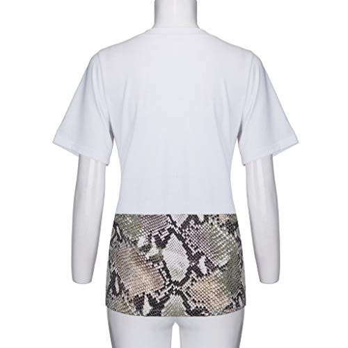 Moda para Mujer Pacthwork Estampado de Leopardo Manga de Lentejuelas Camiseta Blusa Informal Top