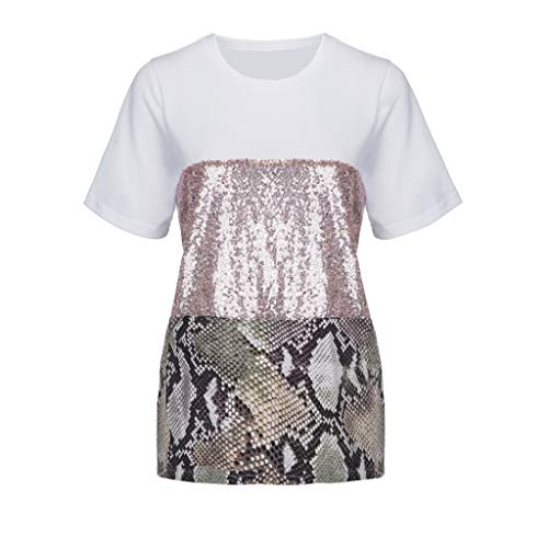 Moda para Mujer Pacthwork Estampado de Leopardo Manga de Lentejuelas Camiseta Blusa Informal Top Moda para Mujer Pacthwork Estampado de Leopardo Manga de Lentejuelas Camiseta Blusa Informal Top