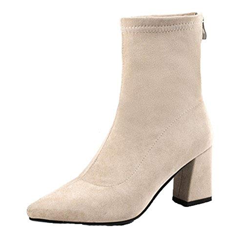 Moda Tobillo Botas de calcetín elástico Gruesos Tacones Altos Estiramiento de Las Mujeres otoño de Cuero de Gamuza Puntiagudos Botas de Negocios Formales