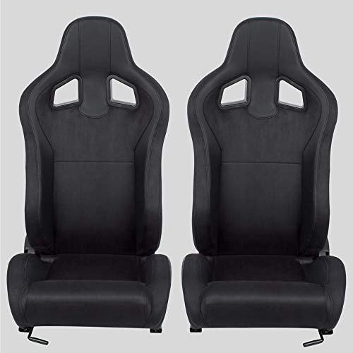 MODAUTO Asiento Deportivo Coche, Semibaquet Ajustable, de Cuero y Alcantara, con Ríeles Incluidos, Conductor y Pasajero, Universal para Coche y Simulador de Conducción, Modelo N790LR, Negro