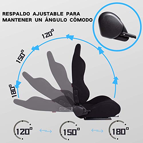 MODAUTO Asiento Deportivo Coche, Semibaquet Ajustable, de Tela, con Ríeles incluidos, Conductor y Pasajero, Universal para Coche y Simulador de Conducción, Modelo N100L, Negro