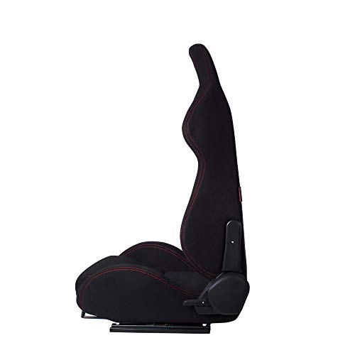 MODAUTO Asiento Deportivo Coche, Semibaquet Ajustable, de Tela, con Ríeles incluidos, Conductor y Pasajero, Universal para Coche y Simulador de Conducción, Modelo N190L, Negro y Cosutra Roja U