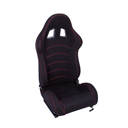 MODAUTO Asiento Deportivo Coche, Semibaquet Ajustable, de Tela, con Ríeles incluidos, Conductor y Pasajero, Universal para Coche y Simulador de Conducción, Modelo N190L, Negro y Cosutra Roja U