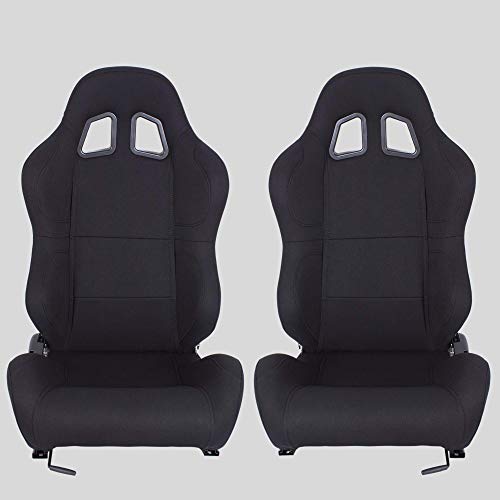 MODAUTO Asiento Deportivo Coche, Semibaquet Ajustable, de Tela, con Ríeles incluidos, Conductor y Pasajero, Universal para Coche y Simulador de Conducción, Modelo N100L, Negro