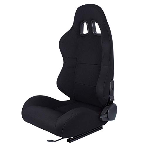 MODAUTO Asiento Deportivo Coche, Semibaquet Ajustable, de Tela, con Ríeles incluidos, Conductor y Pasajero, Universal para Coche y Simulador de Conducción, Modelo N100L, Negro