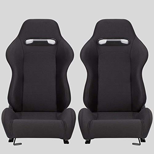 MODAUTO Asiento Deportivo Coche, Semibaquet Deportivo Ajustable, de Tela, con Ríeles Incluidos, Conductor y Pasajero, Universal para Coche y Simulador de Conducción, Modelo N101BKL, Tela Negra