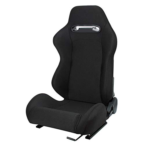 MODAUTO Asiento Deportivo Coche, Semibaquet Deportivo Ajustable, de Tela, con Ríeles Incluidos, Conductor y Pasajero, Universal para Coche y Simulador de Conducción, Modelo N101BKL, Tela Negra