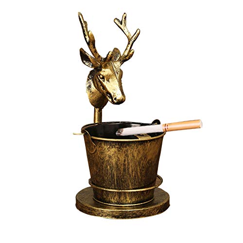 Modelo Cenicero, Cenicero de metal retro, Decoraciones Arte Craft Room Office Life, Cigarettes CraftScreiver Cenicero, Ashtray Regalo para Hombres Golden deer