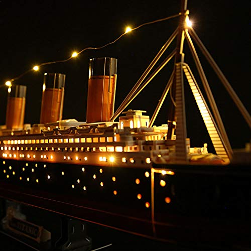 Modelo de madera, modelos de embarcaciones Kits de construcción Modelo de barco Kit de barco Kits de modelo de montaje Modelo de barco de vela de madera clásico Titanic Juguete de bricolaje con LED