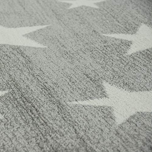 Moderna Alfombra Pelo Corto Estrellas Habitación Infantil Estampado Gris Blanco, tamaño:120x170 cm Moderna Alfombra Pelo Corto Estrellas Habitación Infantil Estampado Gris Blanco, tamaño:120x170 cm