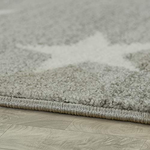 Moderna Alfombra Pelo Corto Estrellas Habitación Infantil Estampado Gris Blanco, tamaño:120x170 cm Moderna Alfombra Pelo Corto Estrellas Habitación Infantil Estampado Gris Blanco, tamaño:120x170 cm