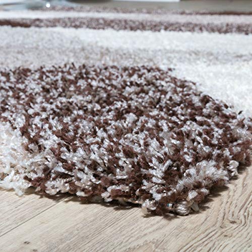Moderna alfombra Shaggy Vigo con estampado en marrón, beige y crema, polipropileno, marrón, 140 x 200 cm