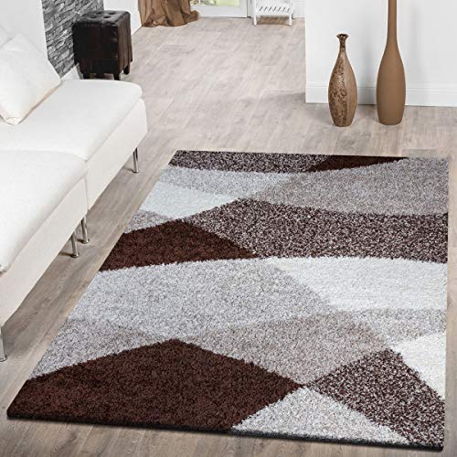 Moderna alfombra Shaggy Vigo con estampado en marrón, beige y crema, polipropileno, marrón, 140 x 200 cm Moderna alfombra Shaggy Vigo con estampado en marrón, beige y crema, polipropileno, marrón, 140 x 200 cm