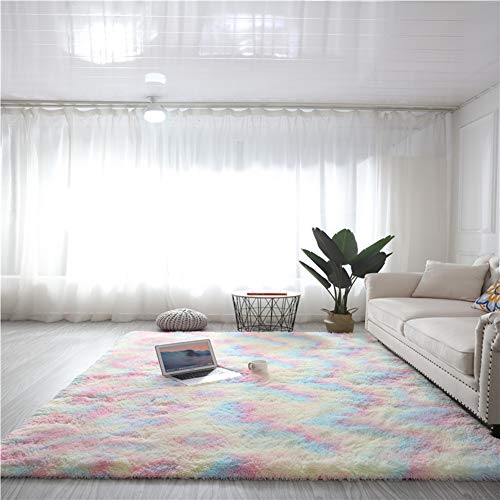 Moderno Super Soft Velvet Shag Area Fluffy Rugs, Cute Furry Bedroom Carpets, Adecuado Como Alfombra De Dormitorio Home Decor Nursery Rugs Kids Mat,Rainbow colors,160 * 200cm