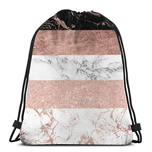 Moderno y elegante bloque de color oro rosa rayas de mármol bolsa de cordón ligero gimnasio mochila para senderismo yoga gimnasio natación viajes playa