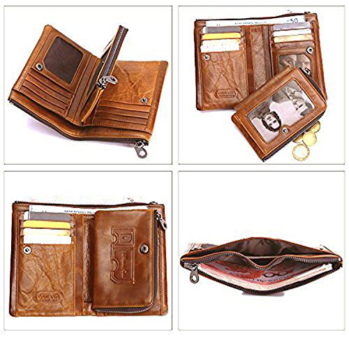 MODESTY Cartera marrón de Piel para Hombre, Tarjeta de crédito, Efectivo y Monedas (Marrón)-QB011-BR MODESTY Cartera marrón de Piel para Hombre, Tarjeta de crédito, Efectivo y Monedas (Marrón)-QB011-BR