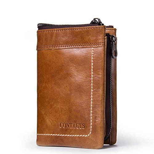 MODESTY Cartera marrón de Piel para Hombre, Tarjeta de crédito, Efectivo y Monedas (Marrón)-QB011-BR